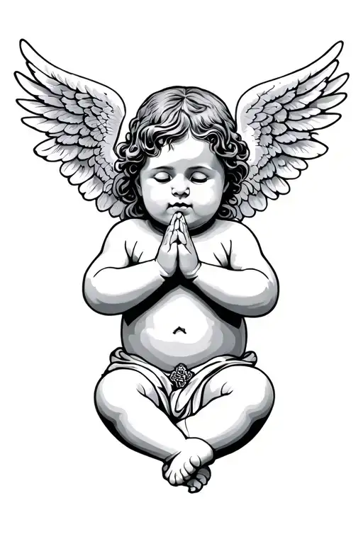 praying baby angel wings holding tattoo design idea