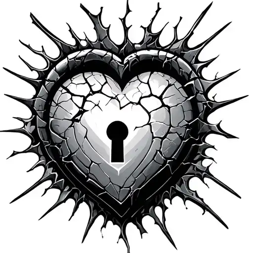 shattered heart shaped lock tattoo design idea