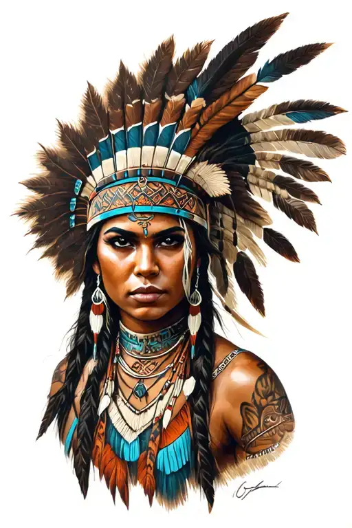 female Choctaw warrior woman tattoo design idea