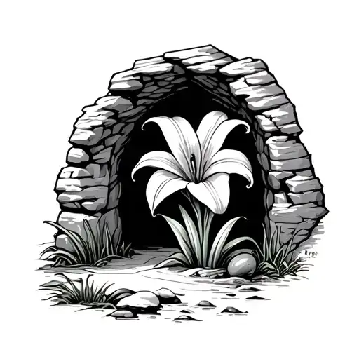 Easter lily at cave entrance tattoo design idea