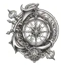 ship, anchor, compass, clock face tattoo design idea