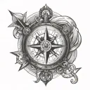 ship, anchor, compass, clock face tattoo design idea