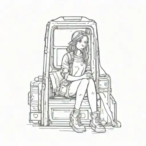a girl sitting on a bus tattoo design idea