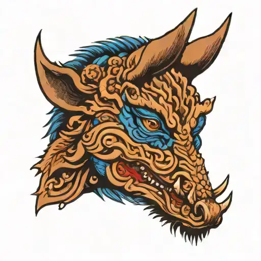 boar head blue eyes tattoo design idea