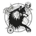 wolf compass moon tattoo design idea