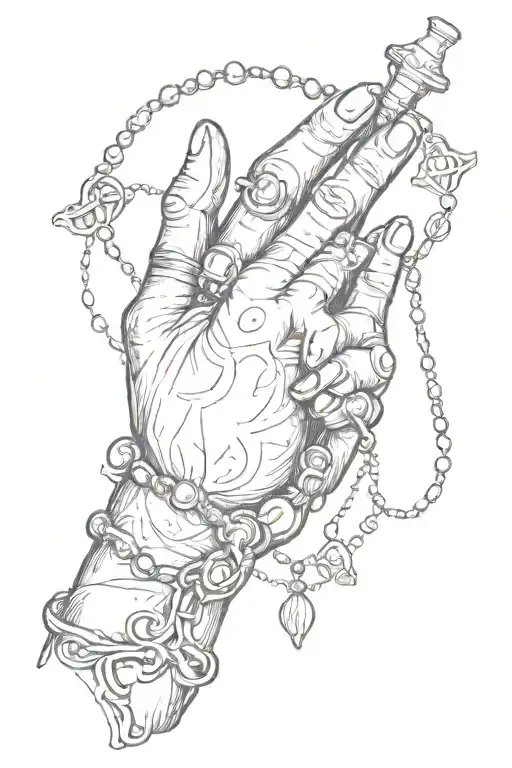 god praying hand holding rosary  tattoo design idea