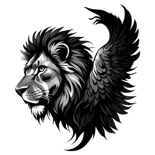 Lion with Phoenix feathers tattoo design idea