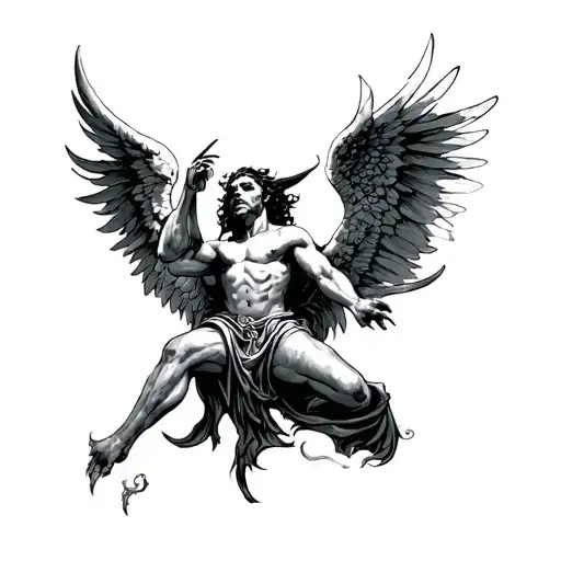 angel killing demon tattoo design idea