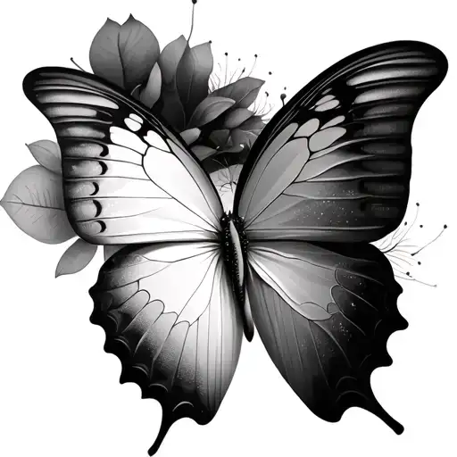 White butterfly tattoo with soft shading, natural details, and subtle abstraction. Delicate texture with gentle dark mar tattoo design idea