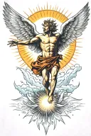 icarus falling from the sky with the sun in backround tattoo design idea