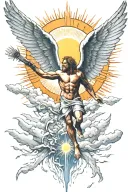 icarus falling from the sky with the sun in backround tattoo design idea