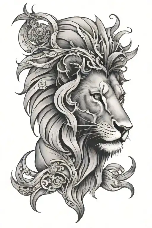NO FEAR with a lion face surrounded tattoo design idea