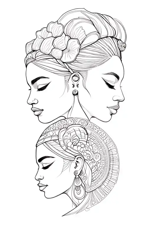two beautiful African women faces war paint warriors tattoo design idea