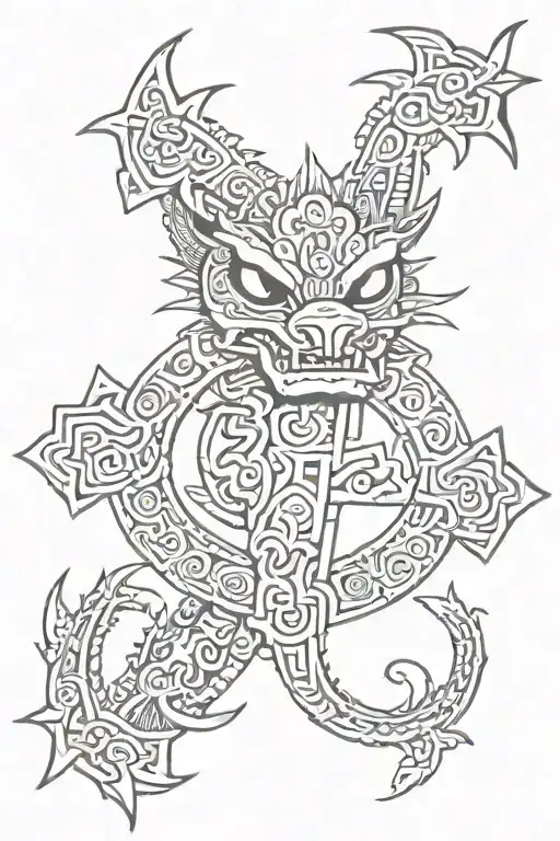 Aztec dragon wrapping around a cross  tattoo design idea