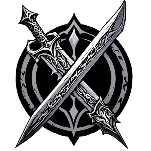 Warcraft horde symbol and  alliance symbol with lich kings sword tattoo design idea