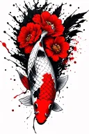 koi fish and flowers tattoo design idea