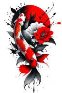 koi fish and flowers tattoo design idea