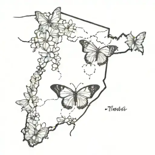 Florida Map with broken winged butterfly resting peacefully tattoo design idea