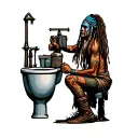 "Indigenous Plumbing " dreadlock painted face Native American plumber working on toilet tattoo design idea