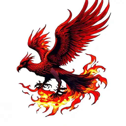 red phoenix rising from the ashes tattoo design idea