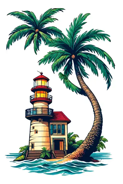 aruba logo ,ocean ? coconut tree turtle light house 297 tattoo design idea
