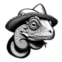 chameleon with mustache and sonbrero tattoo design idea