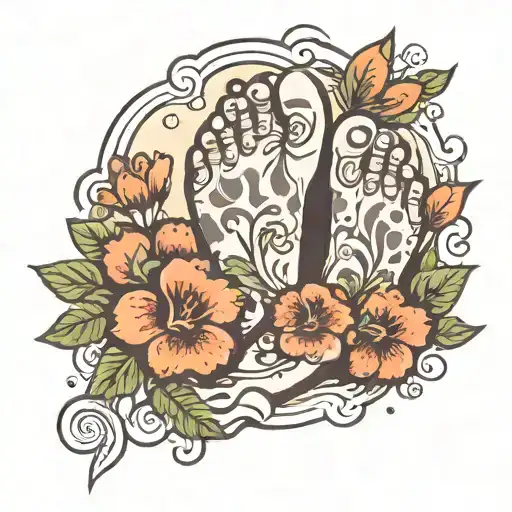 childs foot print with flowers inside tattoo design idea