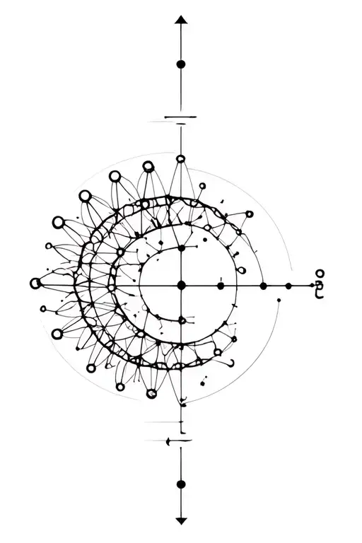 scattered thoughts, golden ratio spiral, dopamine molecule, mathematical, vertical axis tattoo design idea
