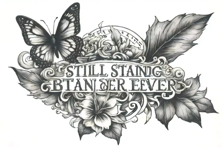 phrase avec écrit i'm still standing better than i've ever wrdam tattoo design idea