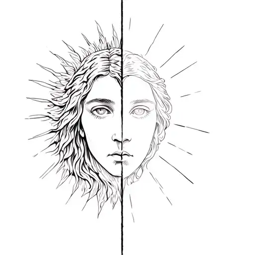 A face that’s split down the middle, with one side depicting a holy, angelic image (such as a faint halo or divine light tattoo design idea
