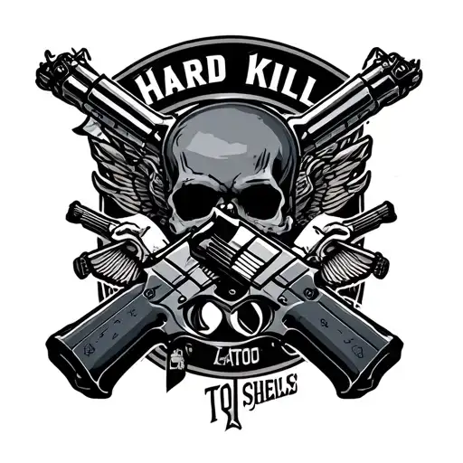 Hard To Kill text with good and guns tattoo design idea