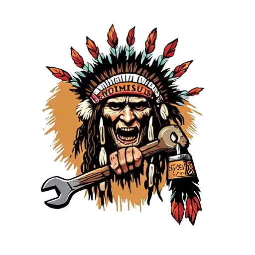 "Indigenous Plumbing " "Indigenous Plumbing " "Indigenous Plumbing " "Indigenous Plumbing " "Indigenous Plumbing " "Indigenous Plumbing " dread lock Native American holding a wrench tattoo design idea