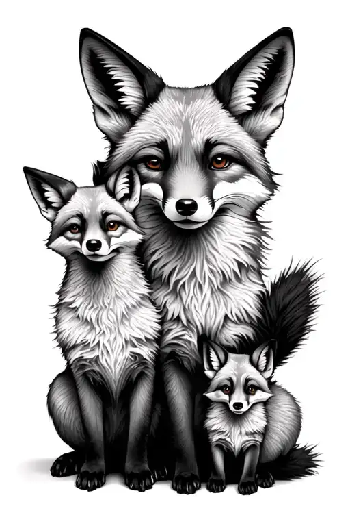 fox family sitting tattoo design idea