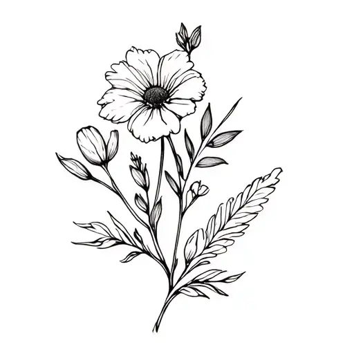 a bouquet of one march birth flower,one may birth flower,one august birth flower,one June birthflower, November birthflo tattoo design idea