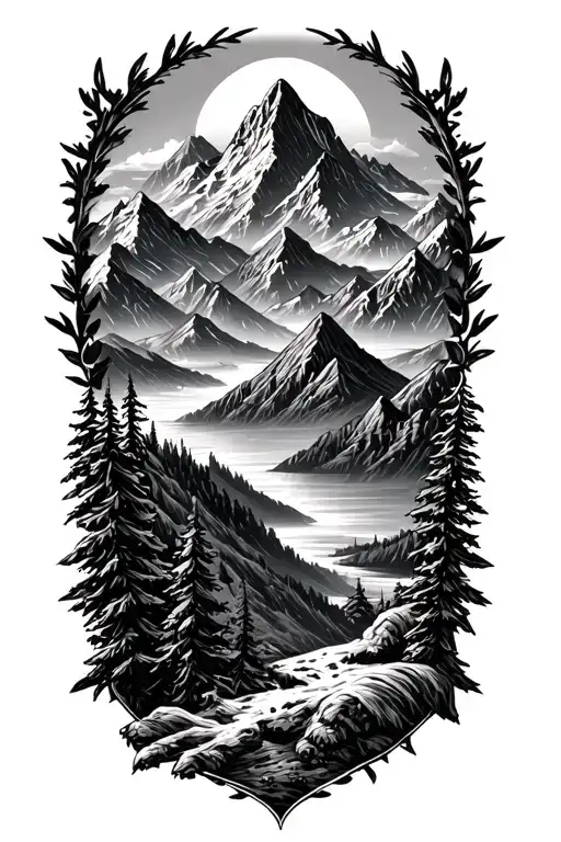 mountains and music themed tattoo tattoo design idea