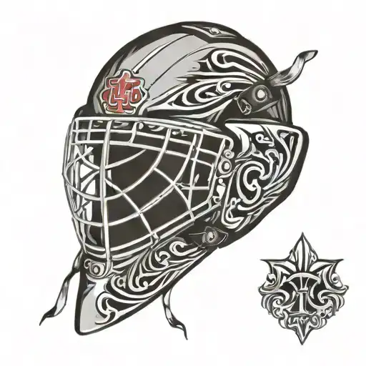 hockey goalie helmet with red fluer de lis  tattoo design idea