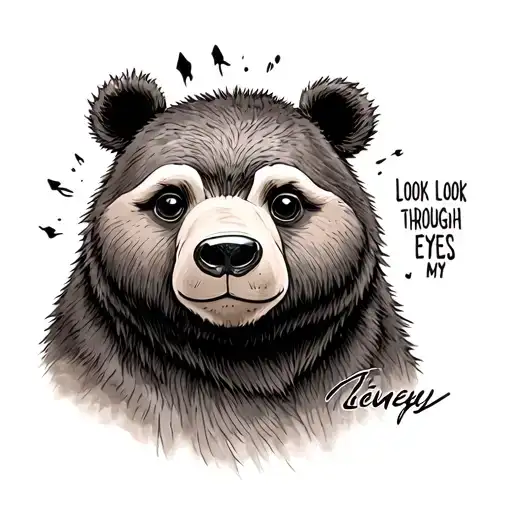a eyes but in the eyes in the two bears from Disney's brother bear and with text around it say look though my eyes tattoo design idea