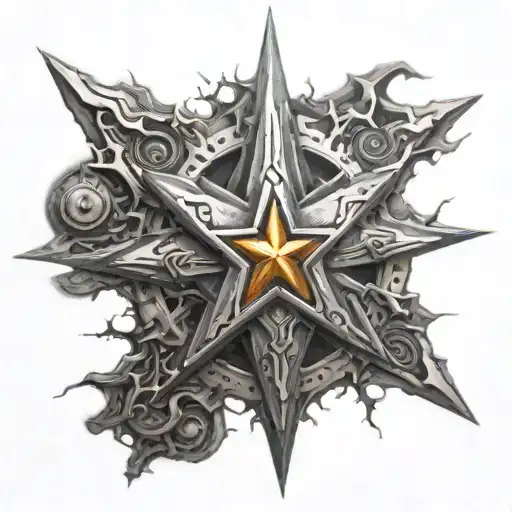detailed shuriken with 6 points and lightning emerging from it tattoo design idea