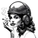 Aviation Woman smoking cigarette tattoo design idea