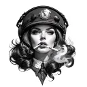 Aviation Woman smoking cigarette tattoo design idea