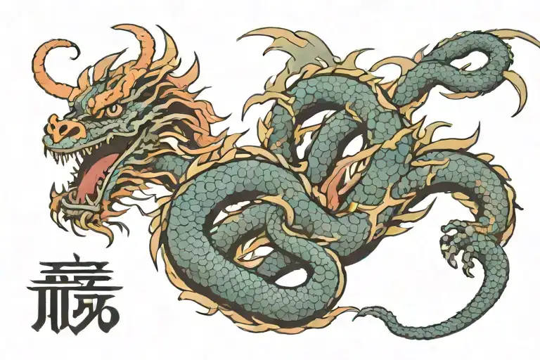 Fuck Cancer text written in japanese dragon tattoo design idea