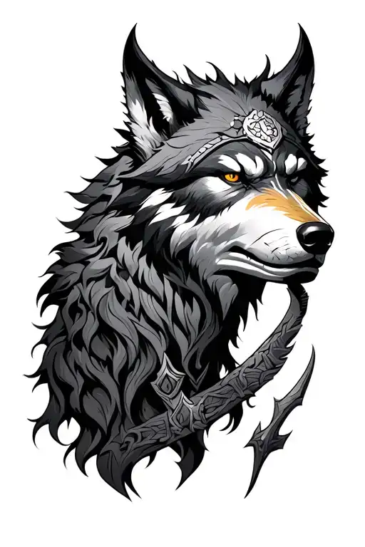 world of warcraft, orc shaman with wolf tattoo design idea