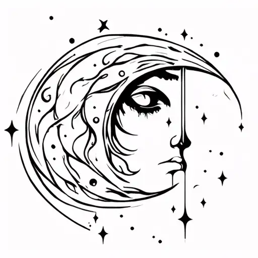 Crescent moon crying tattoo design idea