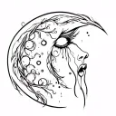 Crescent moon crying tattoo design idea