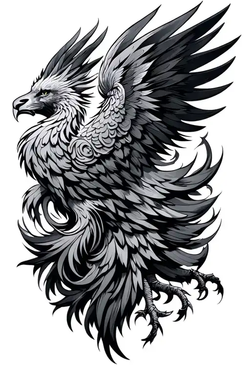 gothic phoenix with leo symbol tattoo design idea