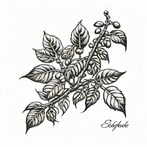 coffee plant, coffee beans growing same branch tattoo design idea