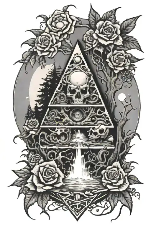 eyeball pyramid dragon roses skull tattoo design inspired tattoo with a big tree waterfall moon whale nasty bird snakes  tattoo design idea