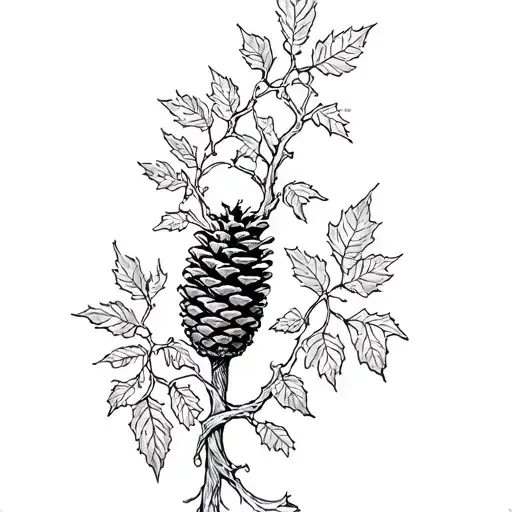 pine cone staff intertwined with grapevines near Dionysus tattoo design idea
