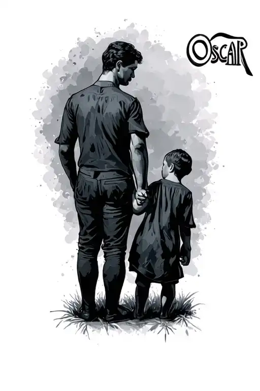 "Oscar " father and son holding hands tattoo design idea