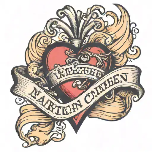 heart with a banner wrapped loosely tate tattoo design idea